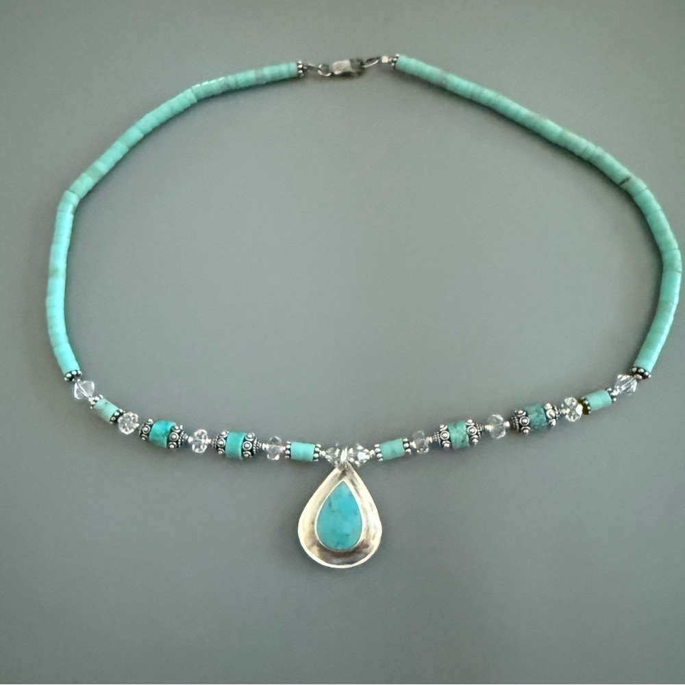 Southwestern Boma Heshi Turquoise Sterling Silver Pendant Necklace VTG🔥 - Picture 3 of 4